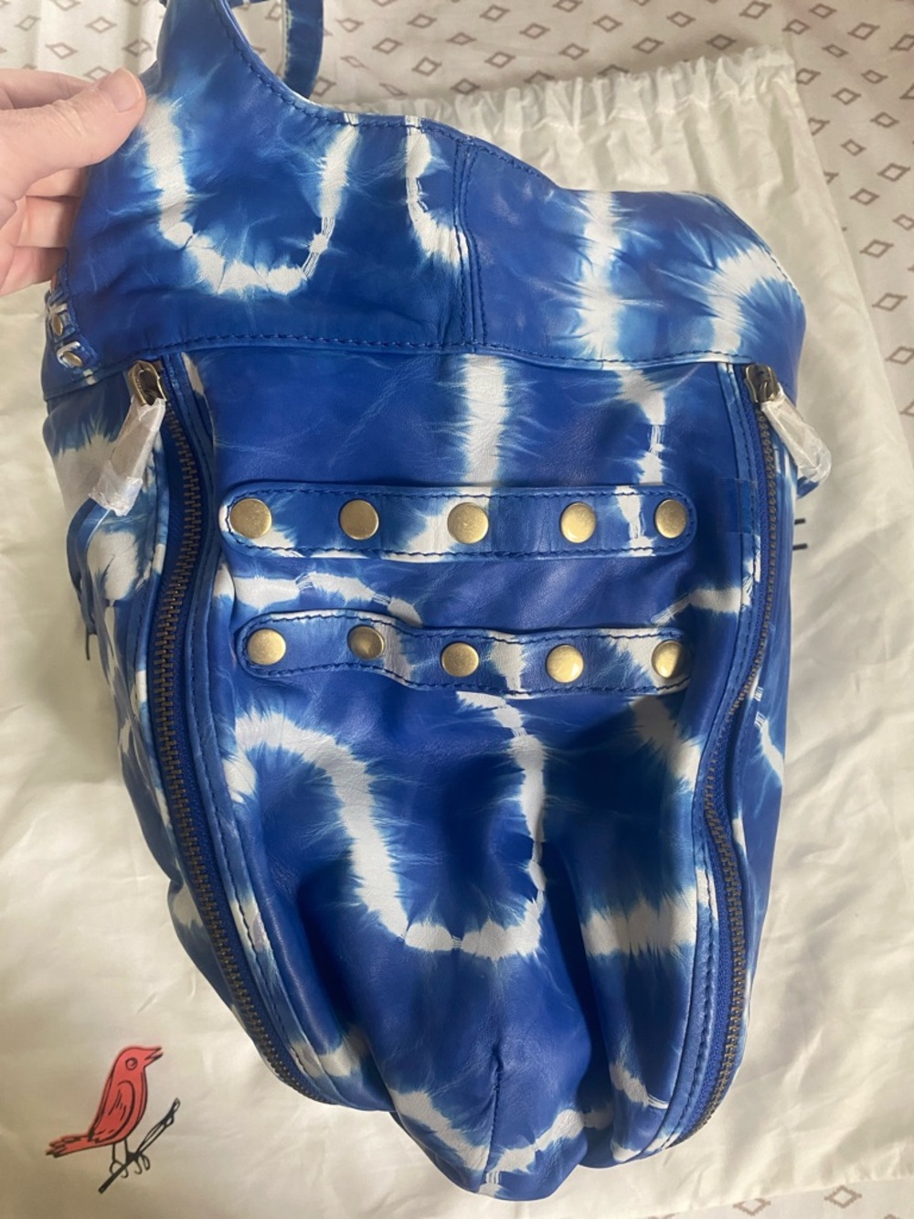 RARE Sample NWT Rebecca Minkoff Easy Rider Blue and White Tie-Dye Hobo Bag - Picture 8 of 16
